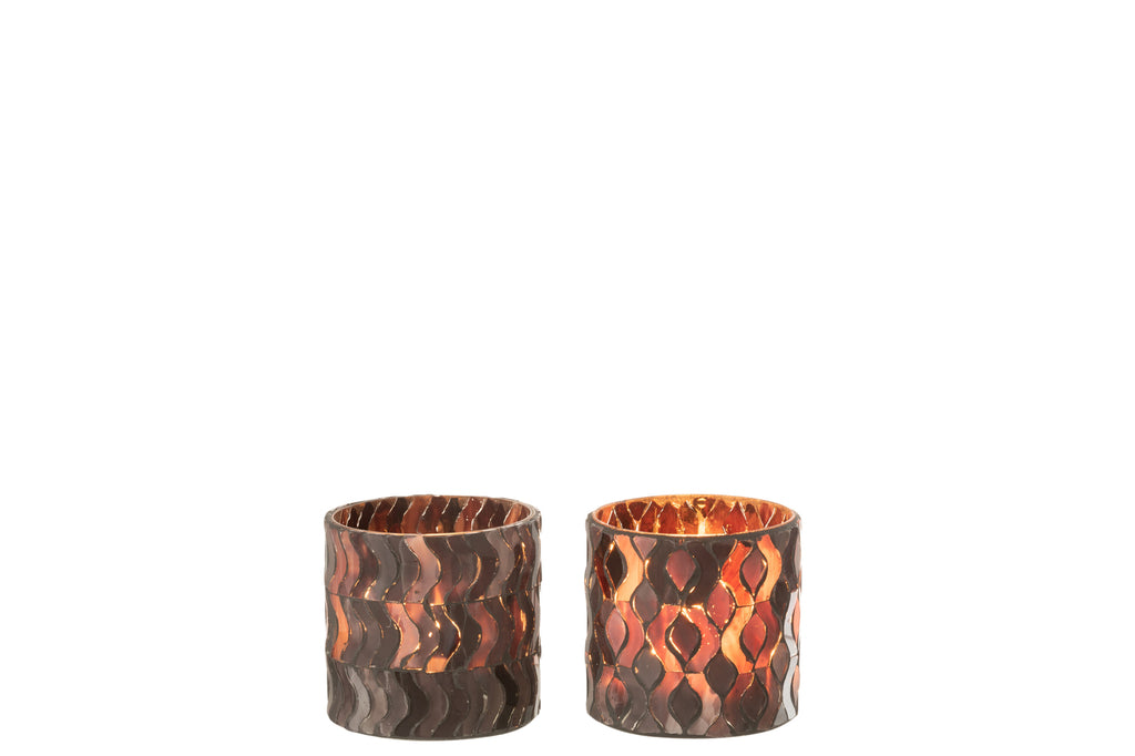 Theelichthouder Patroon Glas Donkerroze Klein Assortiment Van 2