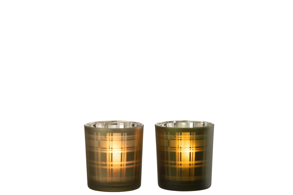 Theelichthouder Rechthoeken Glas Groen Klein Assortiment Van 2