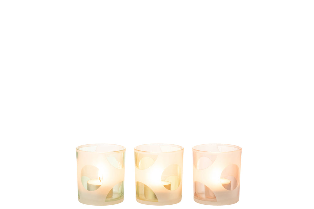 Theelichthouder Rond Glas Mix Pastel Klein Assortiment Van 3