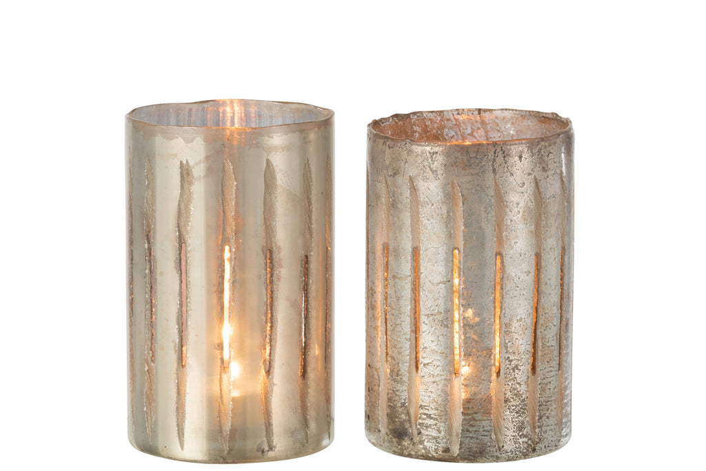 Theelichthouder Streep Glas Blauw Groot Assortiment Van 2