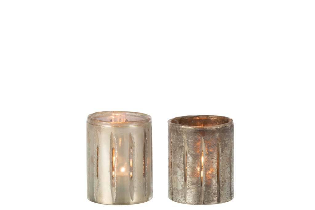 Theelichthouder Streep Glas Blauw Klein Assortiment Van 2