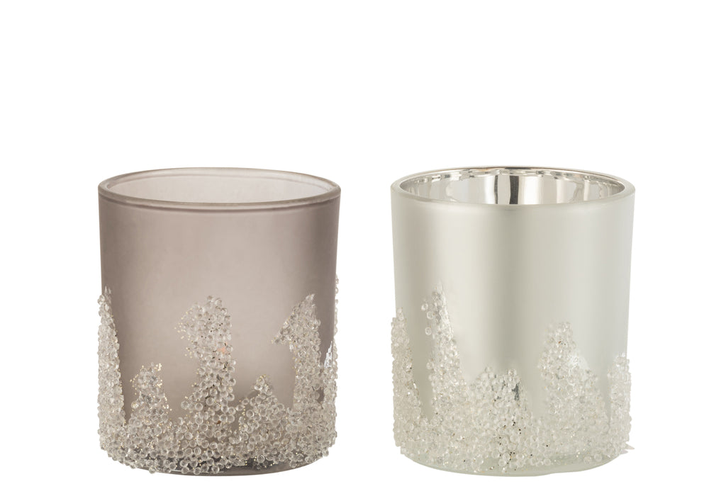Theelichthouder Suikerglazuur Grijs/Zilver Groot Assortiment Van 2