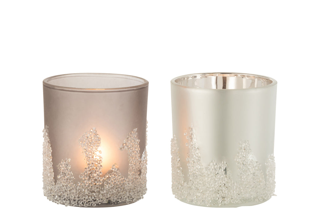 Theelichthouder Suikerglazuur Grijs/Zilver Groot Assortiment Van 2