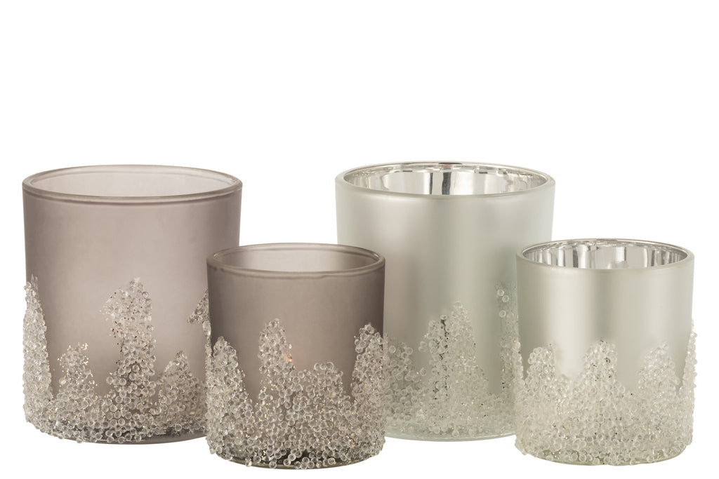 Theelichthouder Suikerglazuur Grijs/Zilver Groot Assortiment Van 2