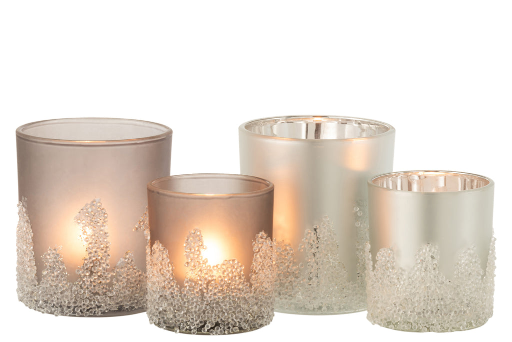 Theelichthouder Suikerglazuur Grijs/Zilver Groot Assortiment Van 2