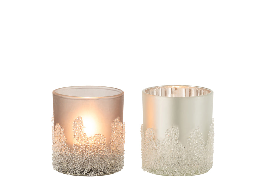 Theelichthouder Suikerglazuur Grijs/Zilver Klein Assortiment Van 2