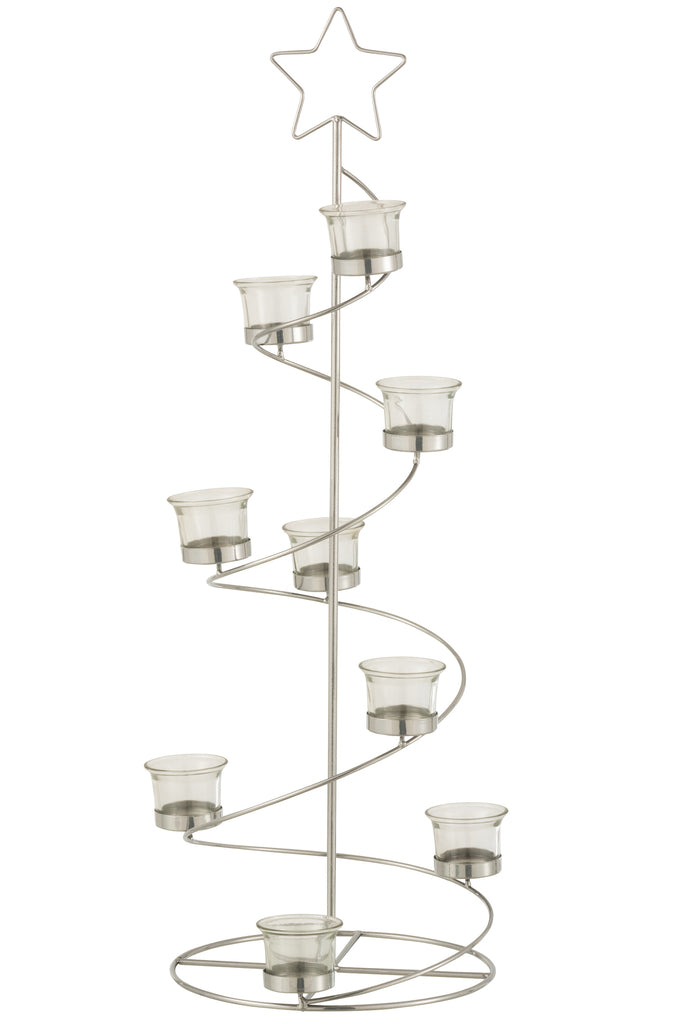 Theelichthouder Boom Spiraal Metaal/Glas Zilver Groot