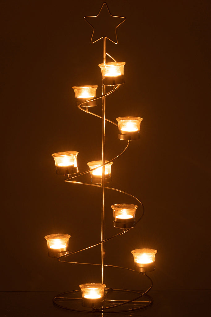 Theelichthouder Boom Spiraal Metaal/Glas Zilver Groot