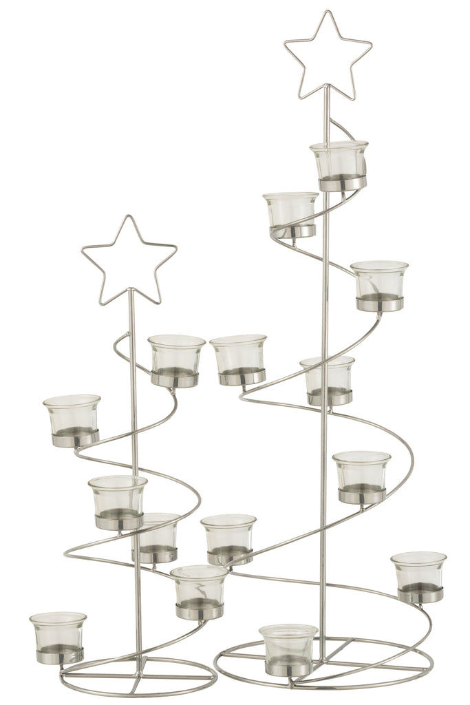 Theelichthouder Boom Spiraal Metaal/Glas Zilver Groot