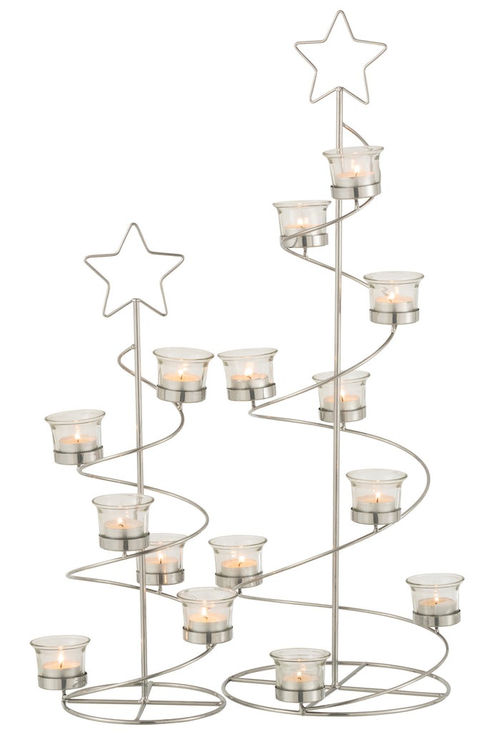 Theelichthouder Boom Spiraal Metaal/Glas Zilver Groot