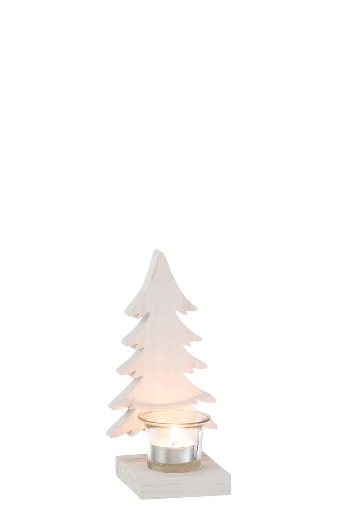 J-Line Tealight Holder Christmas Tree Wood White