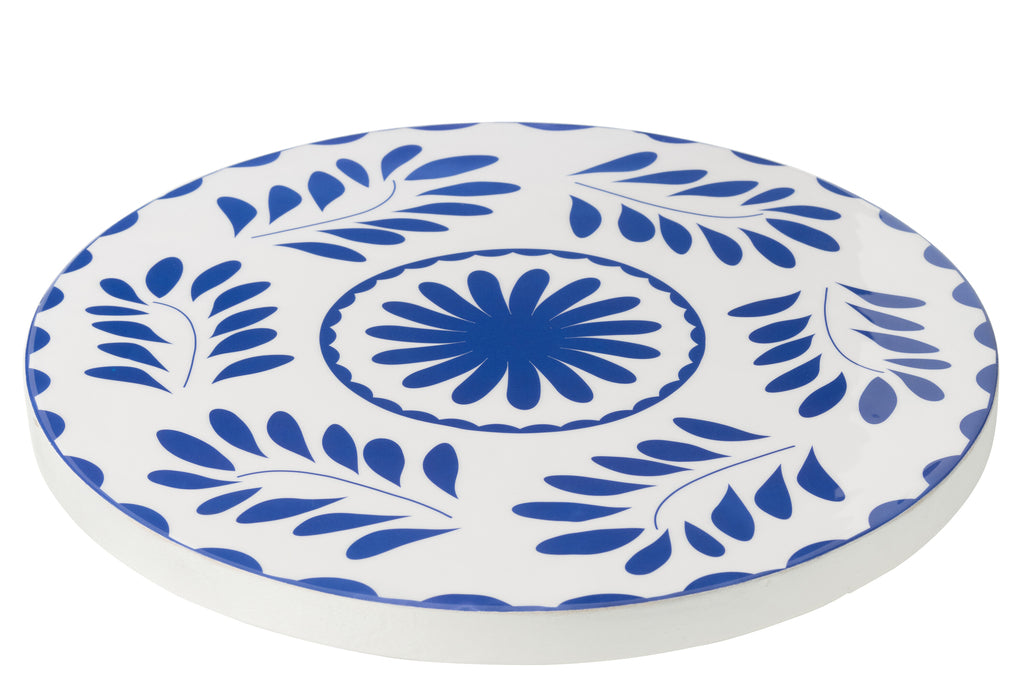 Dienblad Draaibaar Rond Bloemmotief Mangohout Blauw/Wit
