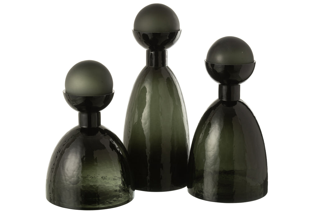 Vase Bottle+Cap Adria Glass Dark Green Large