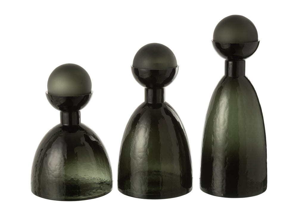 Vase Bottle+Cap Adria Glass Dark Green Large