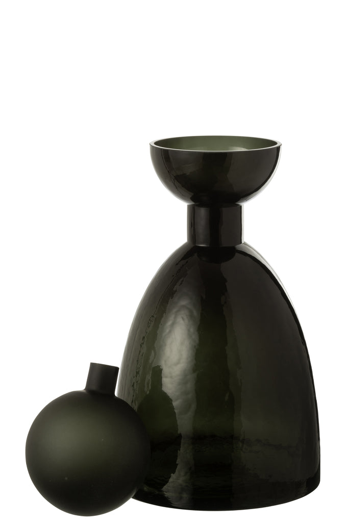 Vase Bottle+Cap Adria Glass Dark Green Medium