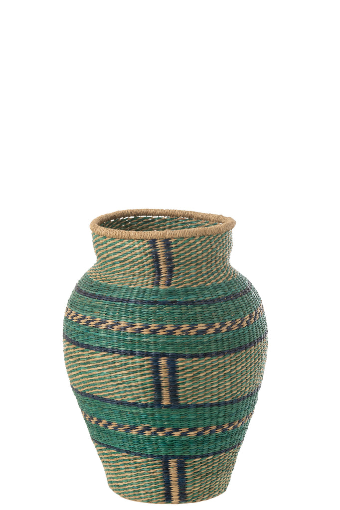 Vaas Cécile Strepen Zeegras Azuurblauw/Donkerblauw