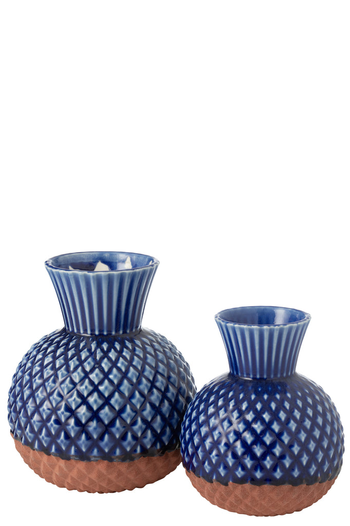 Vaas Leo Rond Porselein Blauw/Terra Groot