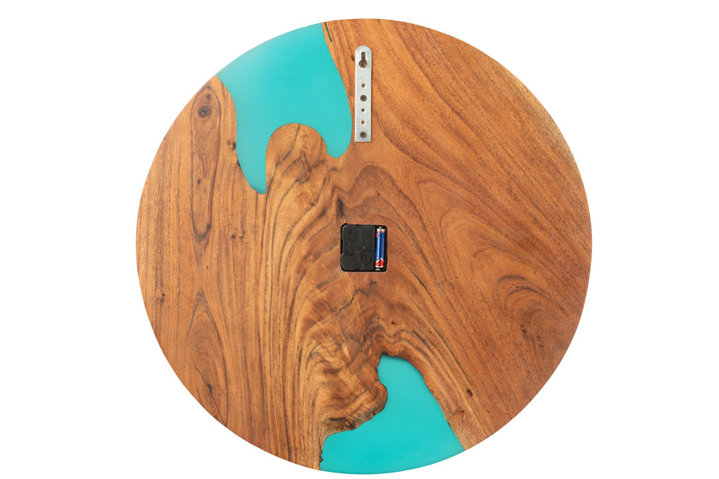 Wandklok Modern Acaciahout/Hars Natuurlijk/Blauw