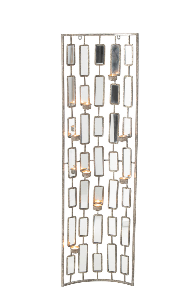 Wanddecoratie Theelichthouder Metaal/Spiegel Grijs Groot