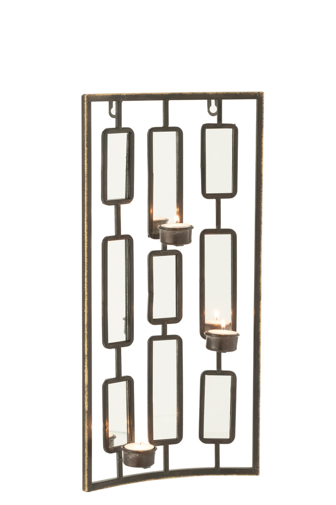 Wanddecoratie Theelichthouder Metaal/Spiegel Grijs Klein