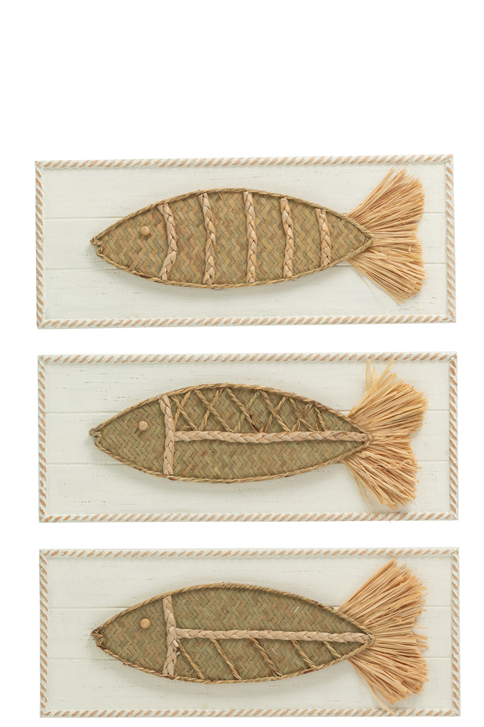 Wall Decoration Fish Noli Fir Wood/Mdf Natural Assortment Of 3