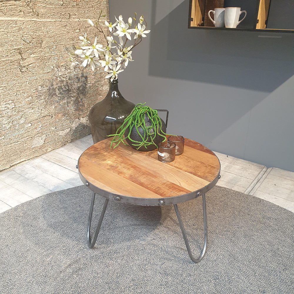 Houten & ijzeren salontafel Ruwe mango 60/39
