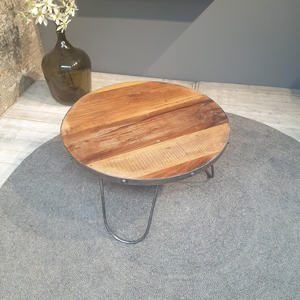 Houten & ijzeren salontafel Ruwe mango 80/45