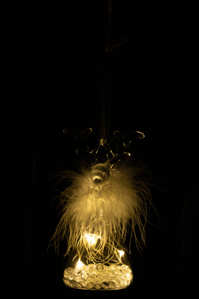 Kerstballen Rendier+Led+Veer Glas Helder Klein