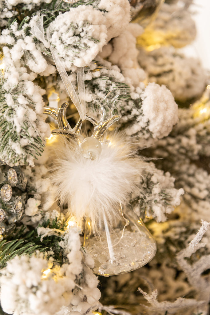 Kerstballen Rendier+Led+Veer Glas Helder Klein