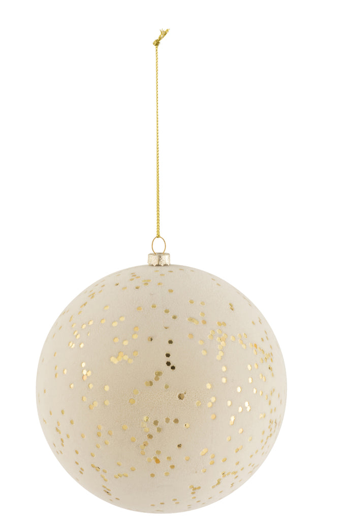 Kerstbal met stippen van plastic fluweel crème/goud groot