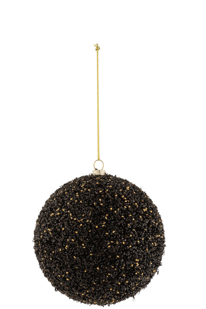 Kerstbal Glitter Plastic Zwart/Goud Middelgroot