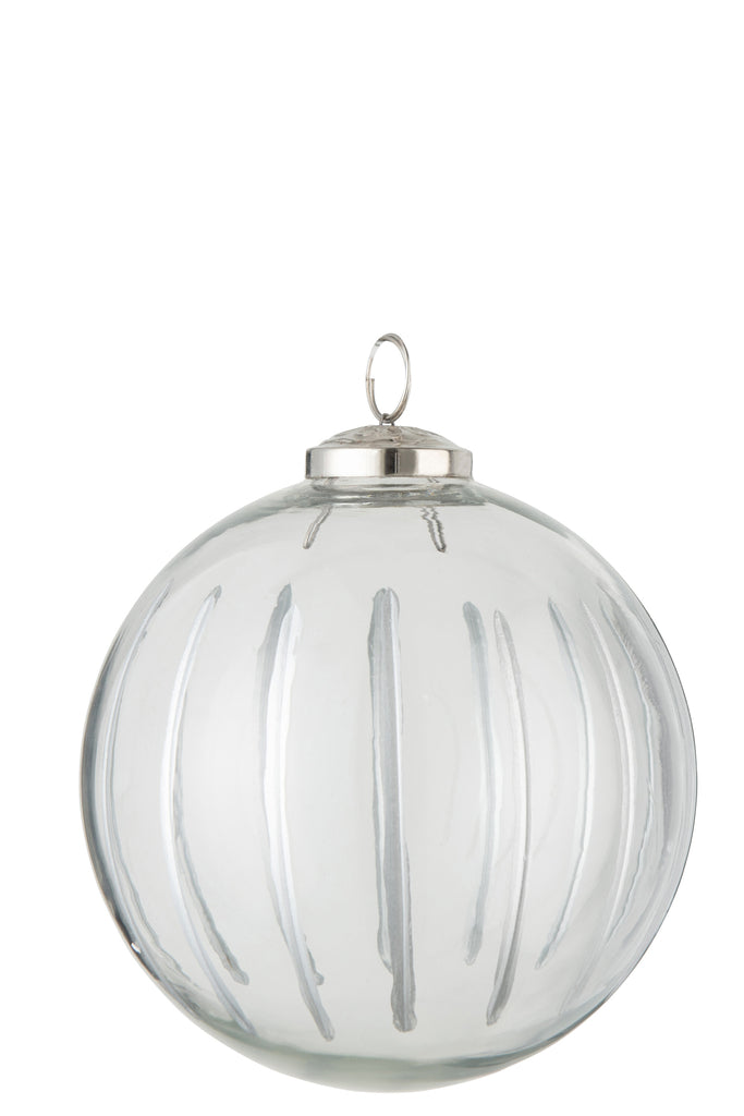 Kerstbal Gestreept Glas Transparant/Zilver Groot