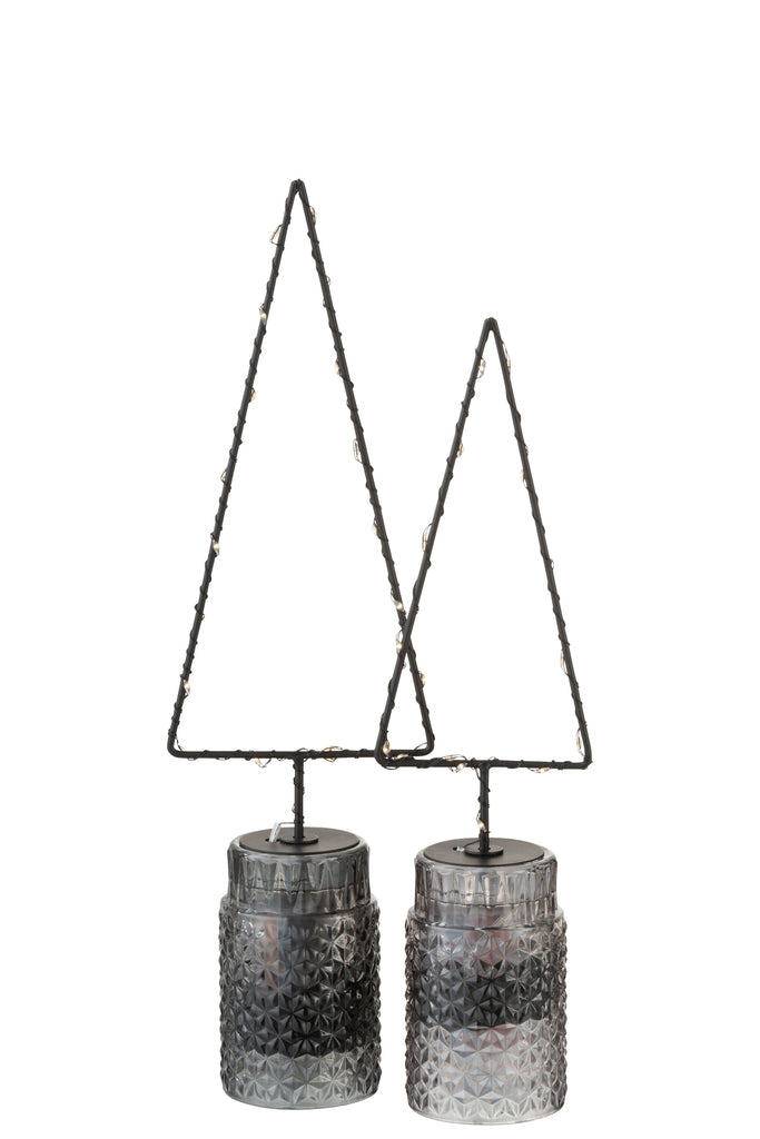 Kerstboom + Led + Batterij Open Metaal Zwart Middelgroot