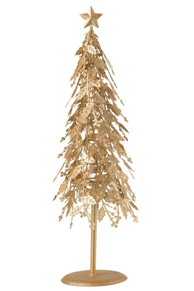Kerstboom op voet bladeren metaal goud groot
