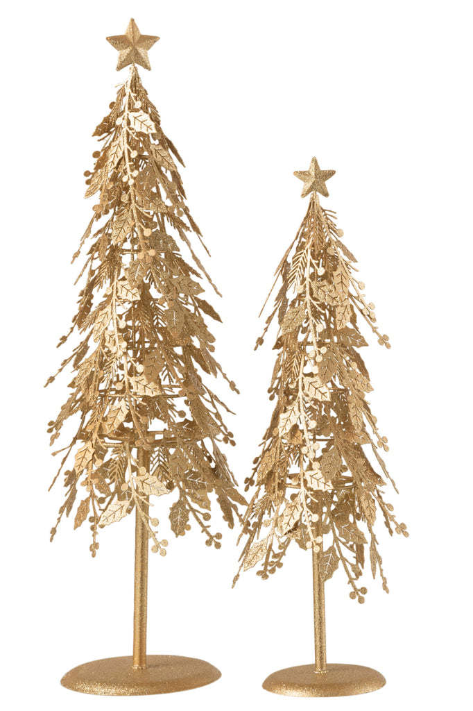 Kerstboom op voet bladeren metaal goud groot