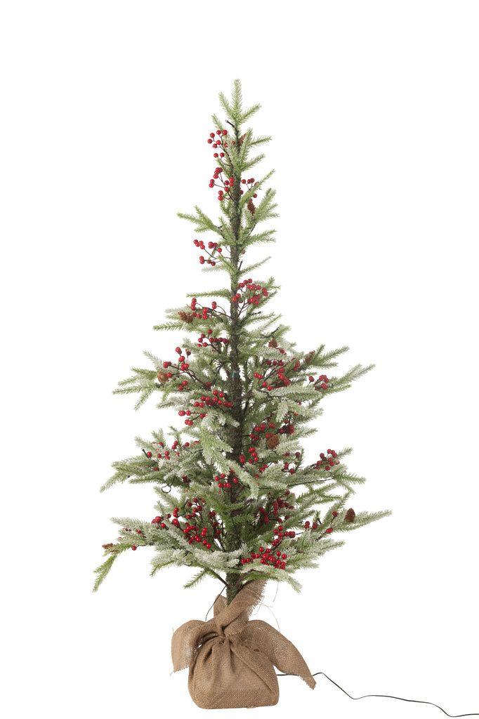 Kerstboom + Jute Tas + Led Plastic Sneeuw Groen/Rood Klein