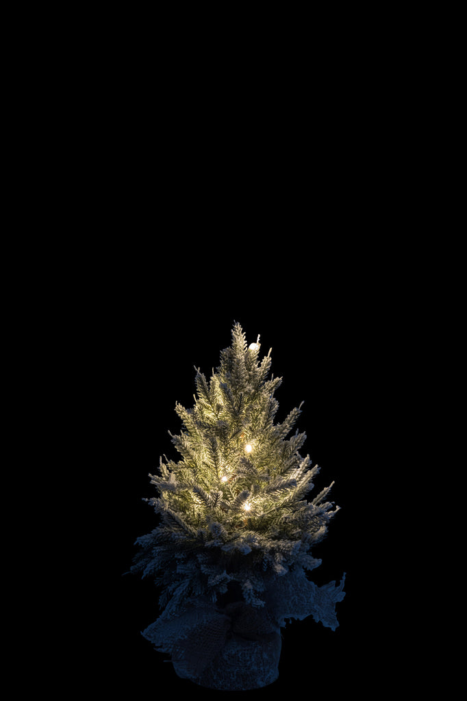 J-Line Kerstboom+Led+Pot Jute Plastic Sneeuwgroen Klein
