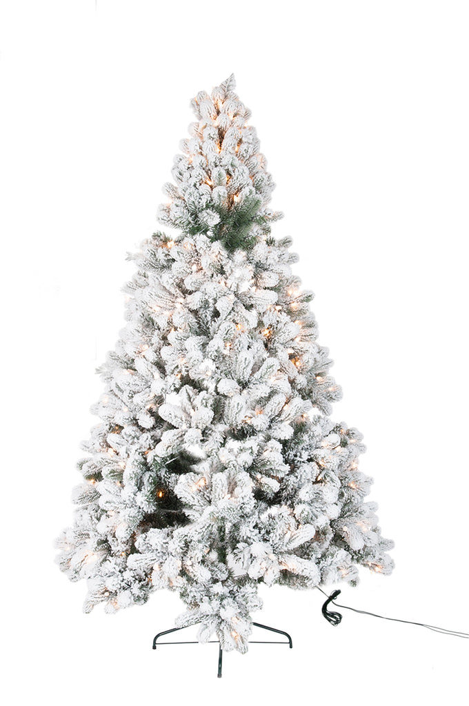 Kerstboom met LED-verlichting, besneeuwd, plastic groen/wit.