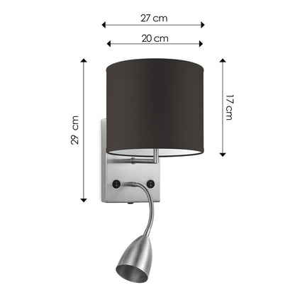 Wandlamp - Lees, LED Leeslamp, E27, chocolade 20cm