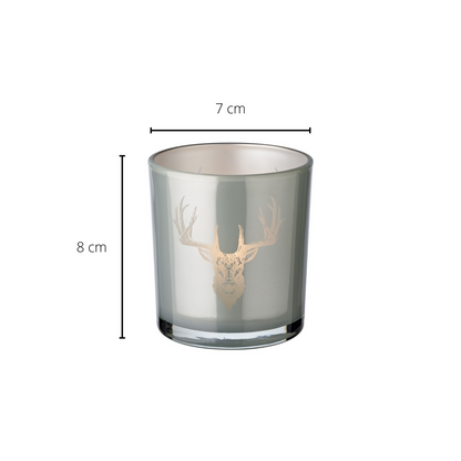 Set van 2 theelichtglazen Eto (hoogte 8 cm, Ø 7 cm), grijs, lantaarn met hertenmotief