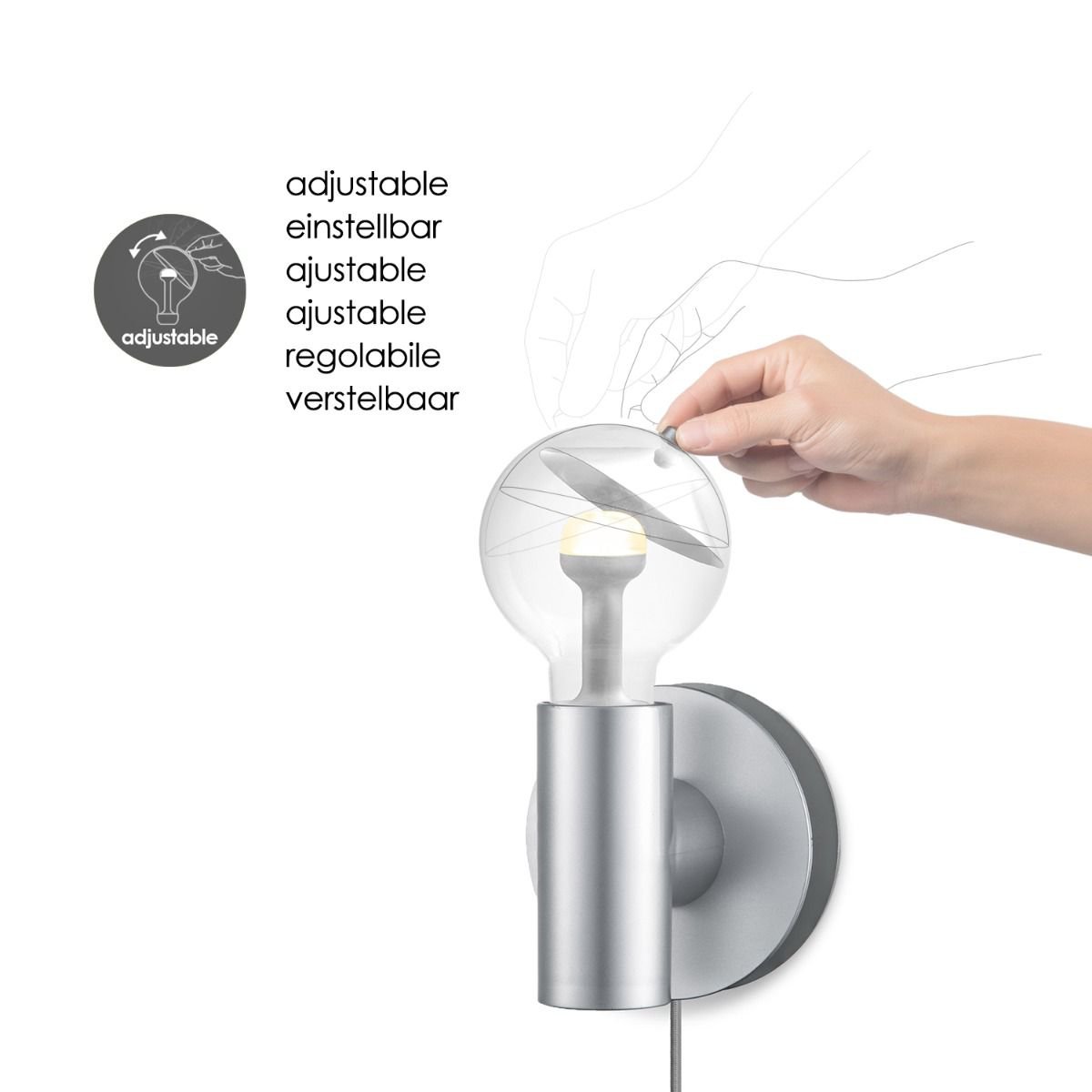 Wandlamp Move Me - Wally Cone 5.5W 2700K grijs-zilver