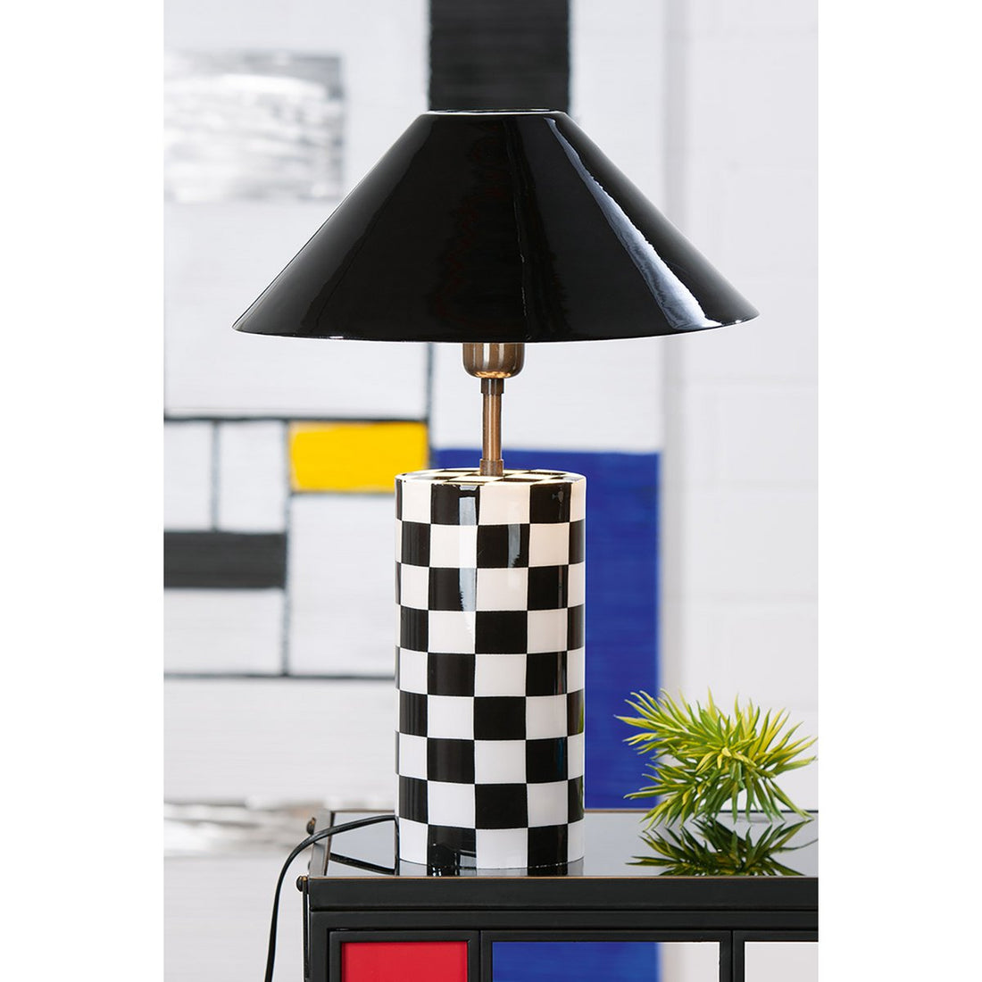 Cilindrische tafellamp Checkers, H.52 cm