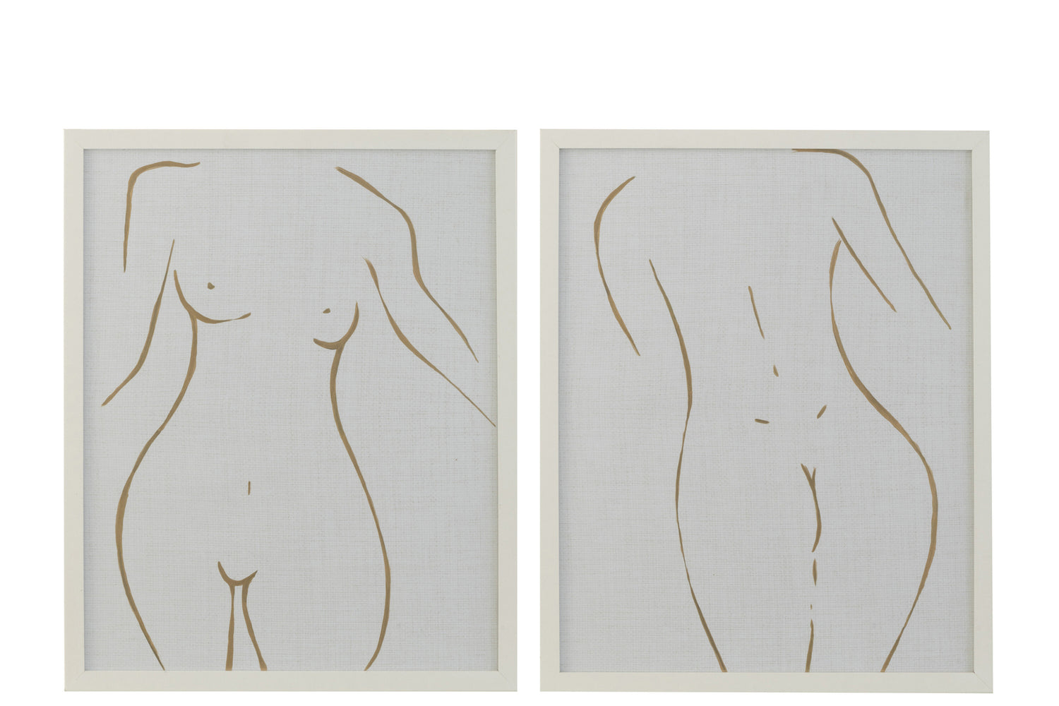 Lijntekening Vrouw Mdf/Glas Wit/Goud Assortiment Van 2