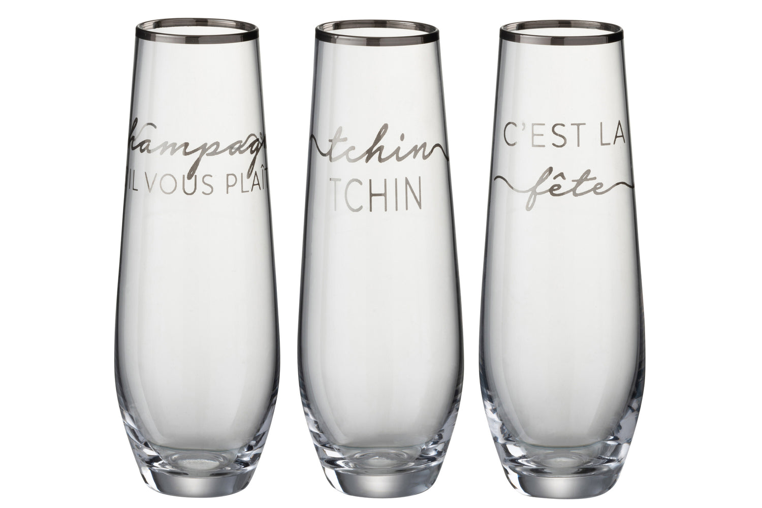 Drinkglas Tekst Franse Rand Glas Transparant/Zilver Assortiment Van 3