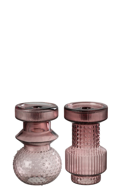 Kaarsenhouder Geometrisch Glas Roze Assortiment Van 2