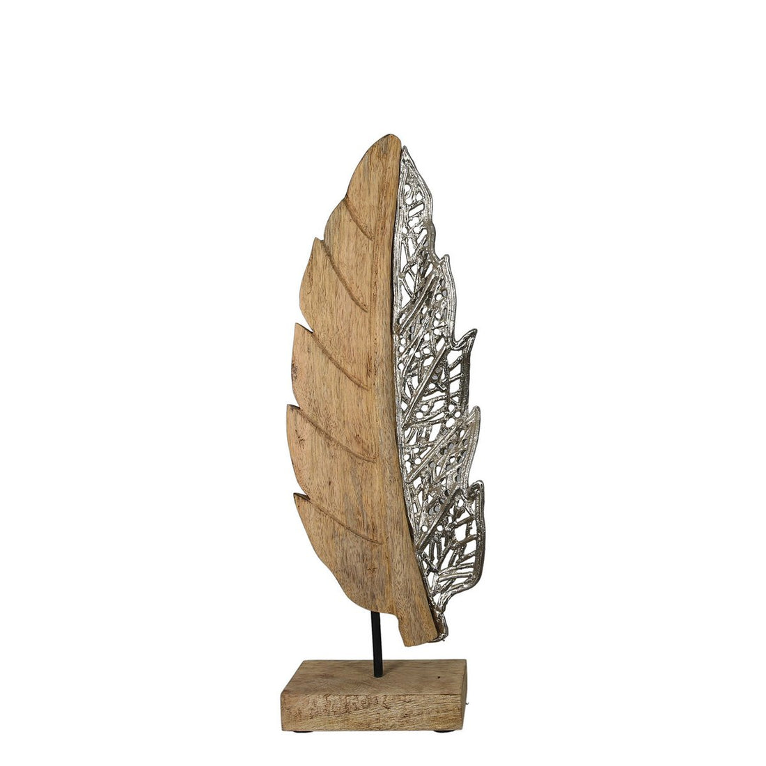 Mangohout/aluminium sculptuur blad &quot;Jali&quot; H.52cm