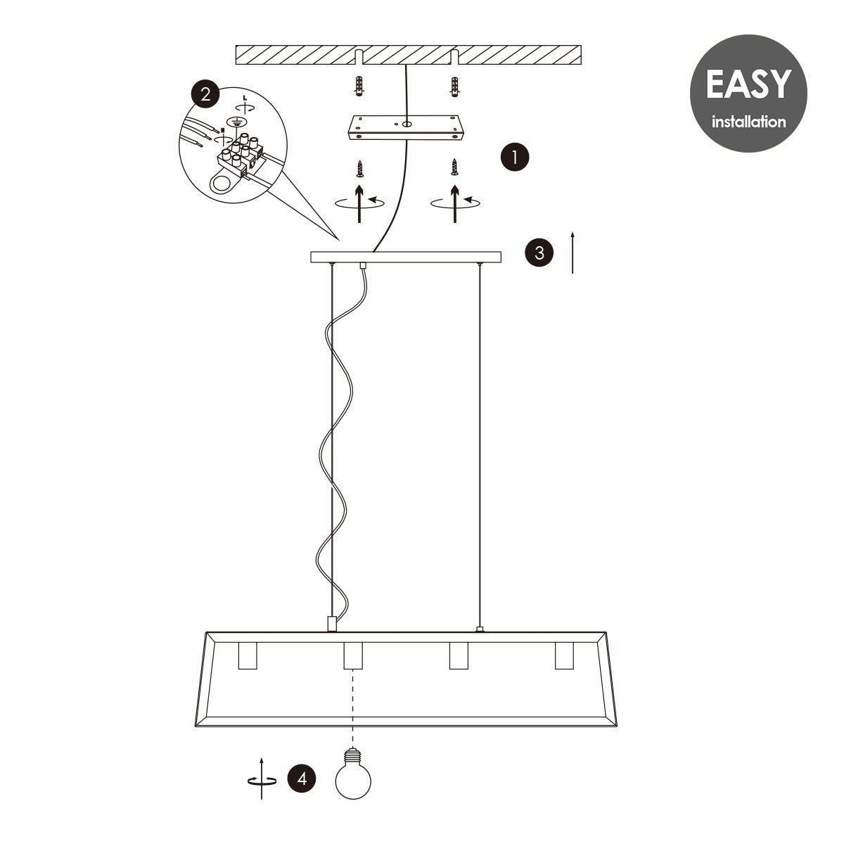 Hanglamp Dito 4 lichts - Zwart - 100x20x124cm