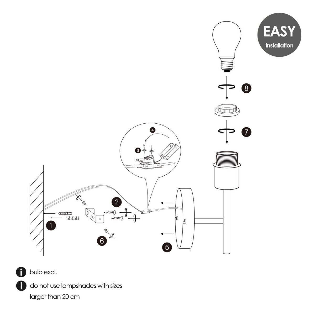 Wandlamp - Mati inclusief Lampenkap E27 wit 20x17cm