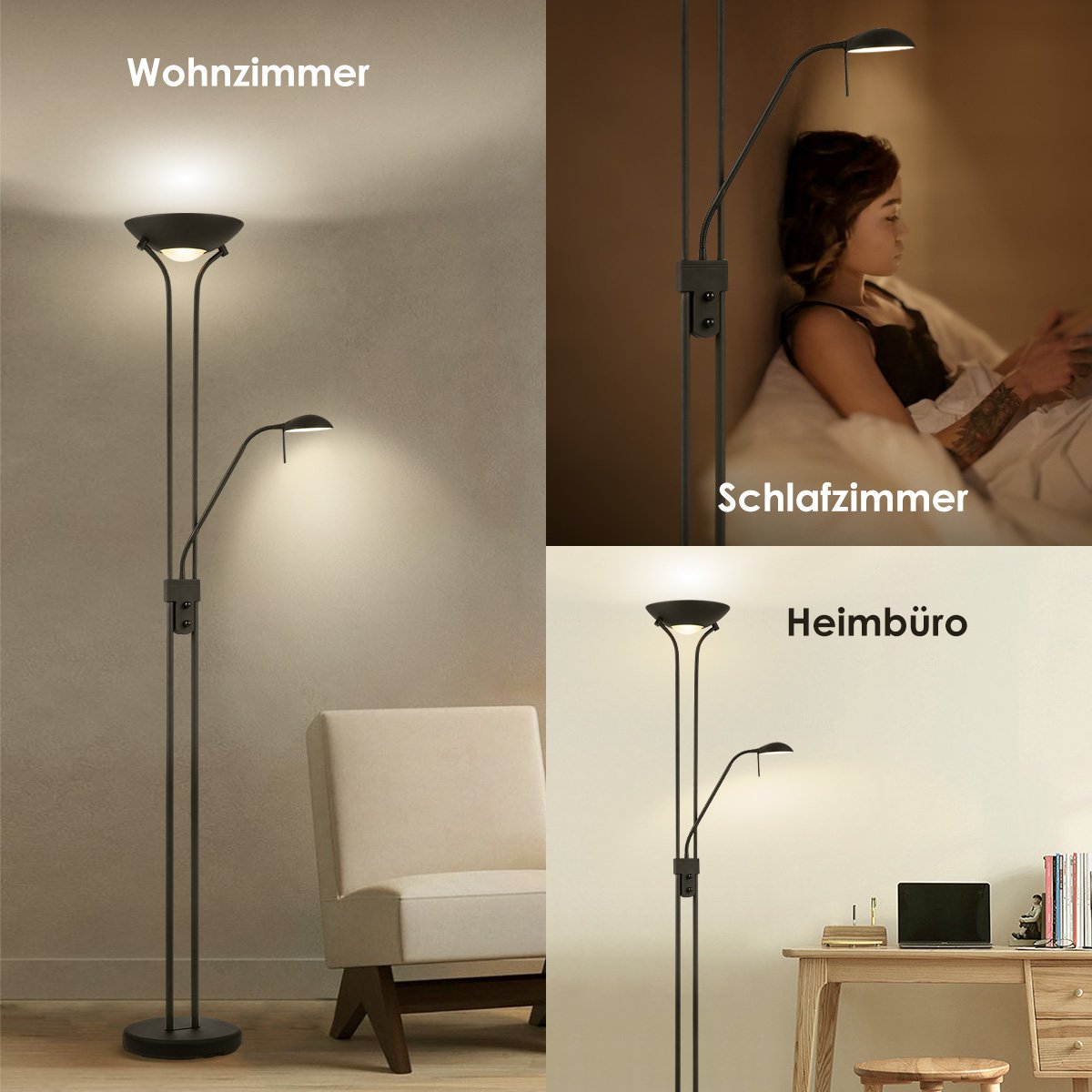 R7s + G9 LED Uplight Vloerlamp - Zand zwart