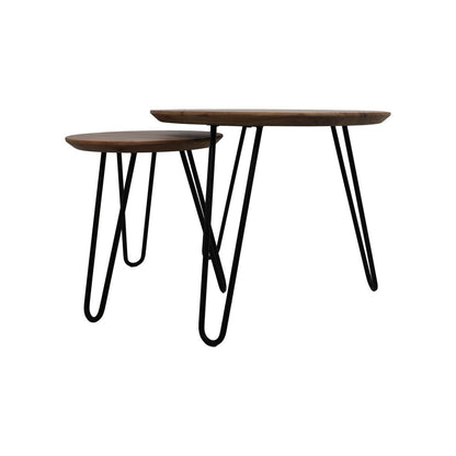 Swiss Edge Round Table set van 2 - ø60 - acaciahout/ijzer